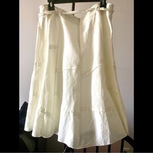 16 white Linen Blend A-Line Skirt Drawstring Waste Paperbag Back Zip